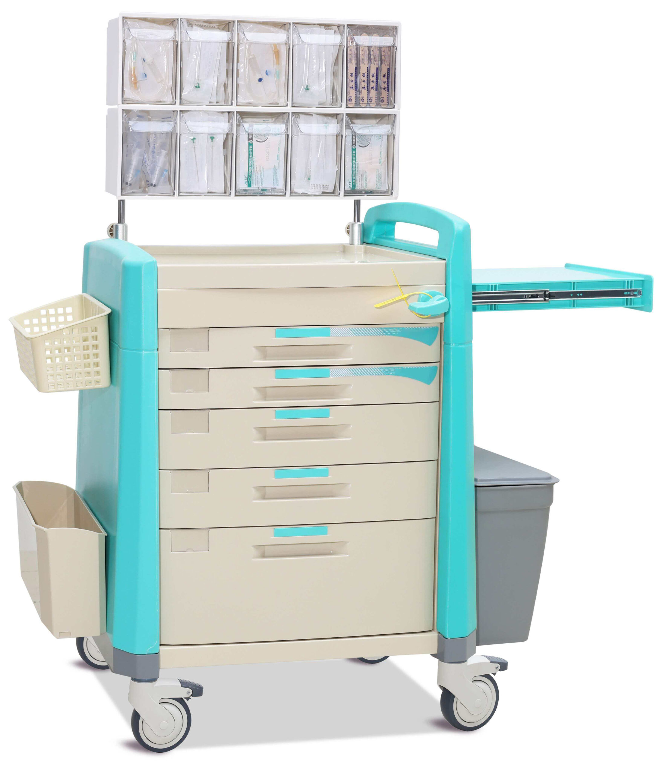 Green Anesthesia Cart With Multi Bin Organizer