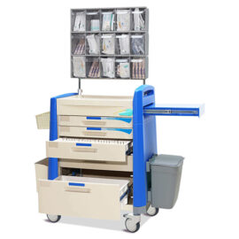 Blue Anesthesia Cart With Multi Bin Organizer