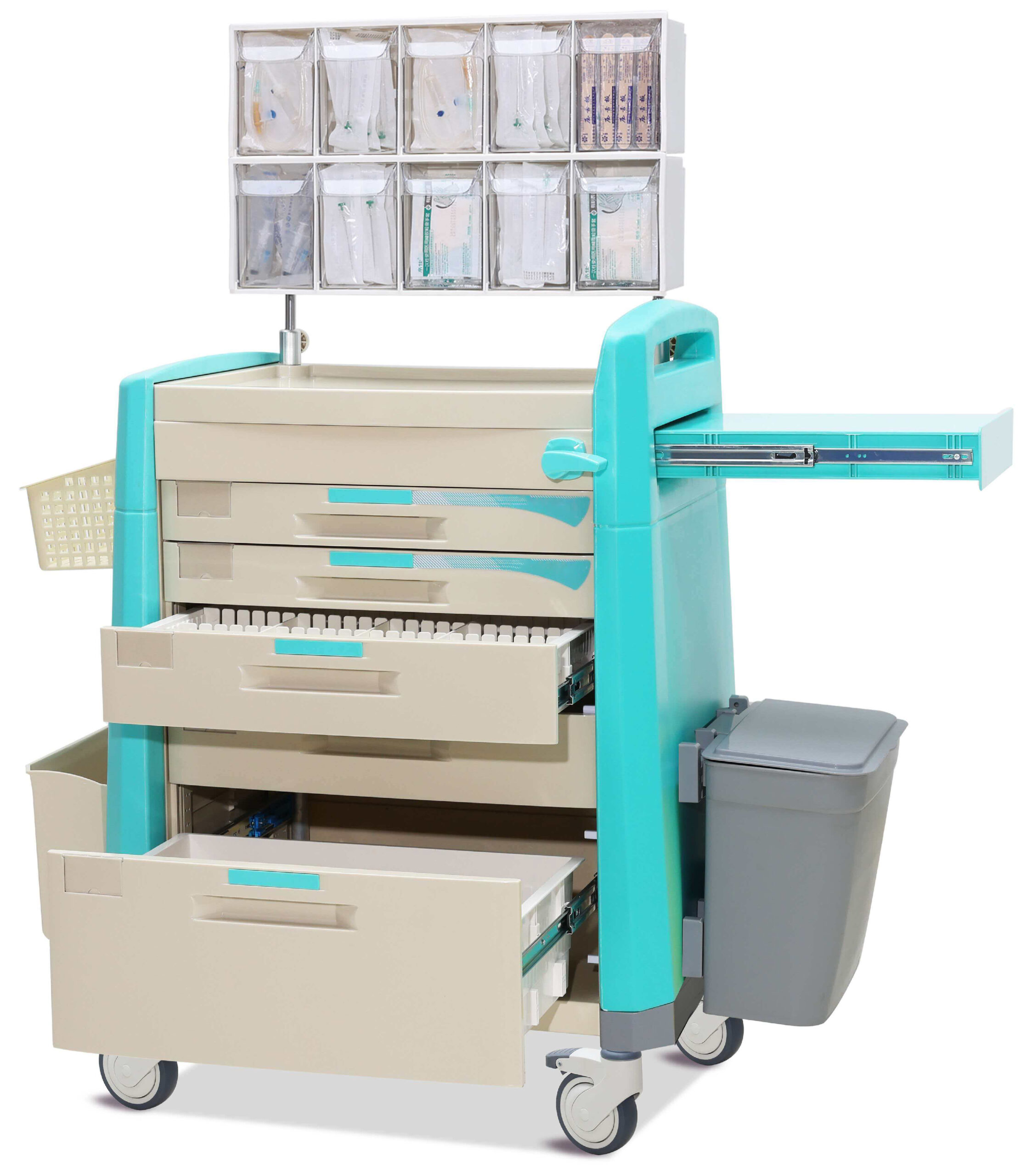 Green Anesthesia Cart With Multi Bin Organizer - Image 2